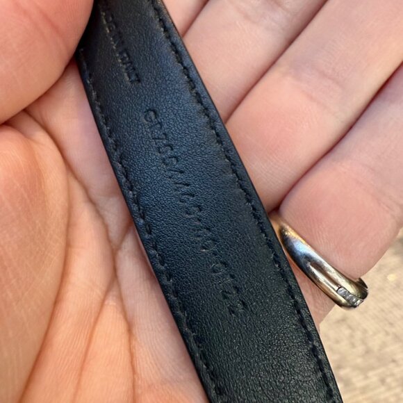 Saint Laurent Black Leather YSL Monogram Cassandre Thin Belt - Picture 10 of 13